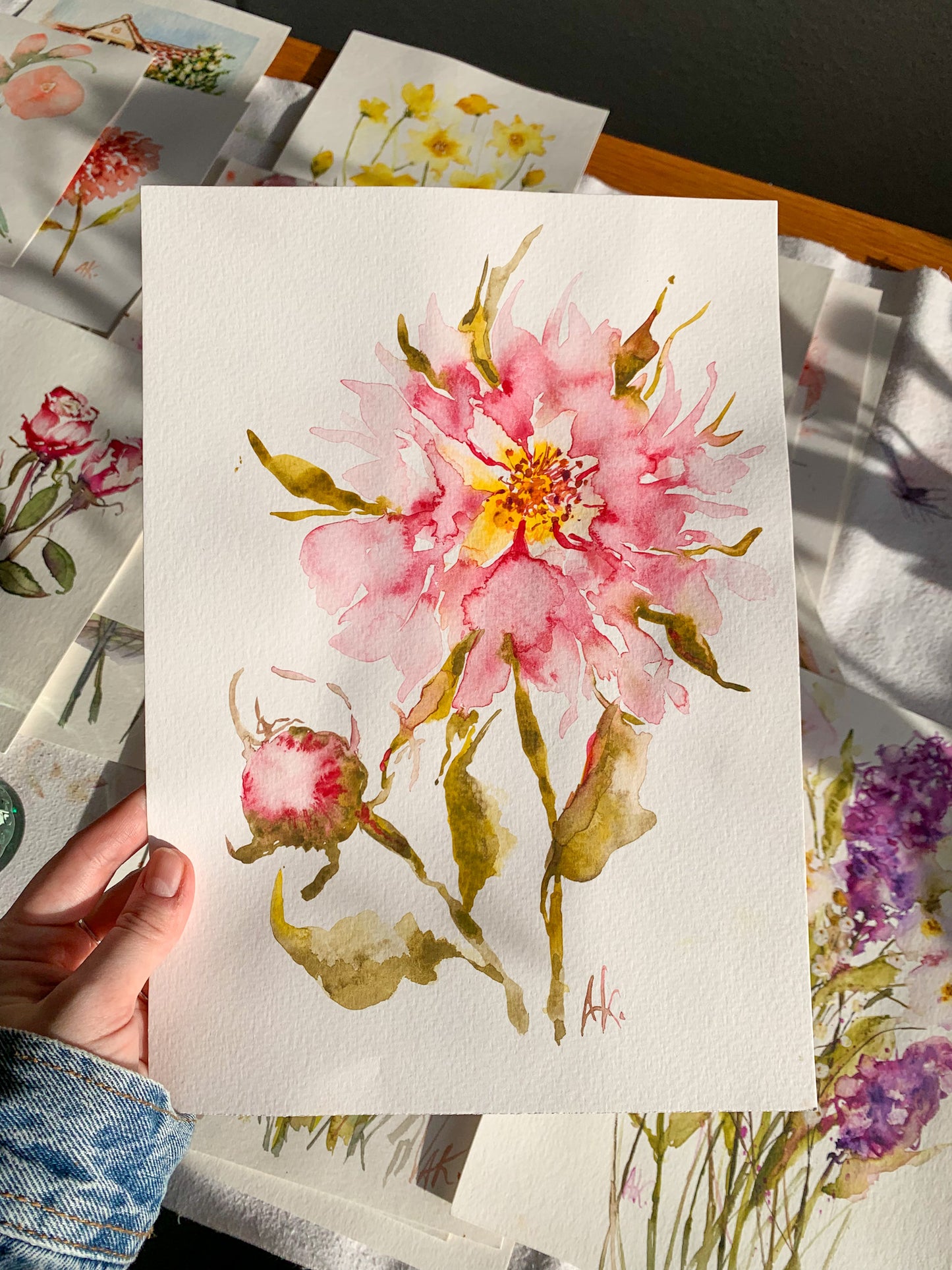 "Dahlia in Bloom" — 11.6 x 8.3, Original Watercolor