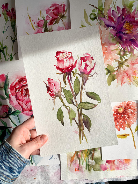 "Innocent Roses" —  Original Watercolor